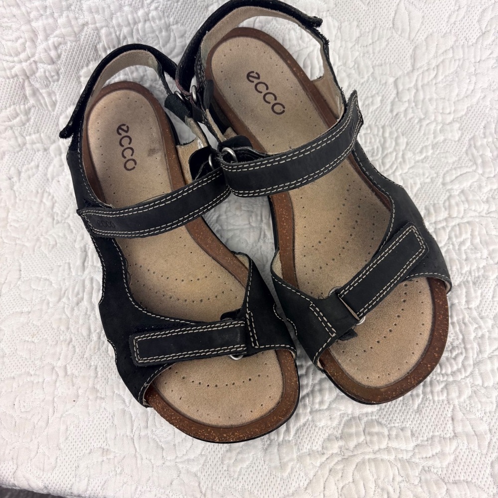 ECCO Shock Point Leather Comfort Sandals Shoes Cork Adjustable Straps EU 39 - Picture 1 of 7
